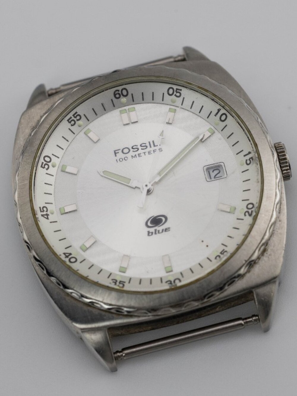 Fossil Blue AM-3675 Silver 100M Watch Head Quartz Analog Men's Fresh Battery